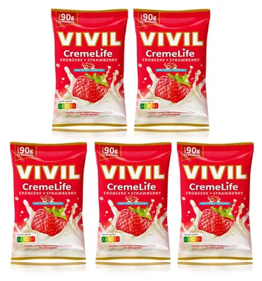 Immagine prodotto di Vivil Creme Life caramelle fruttate alla fragola senza zucchero 90g confezione da 5