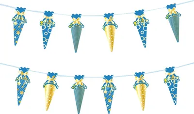 Produktbild von Oblique Unique Zuckertüten Girlande Banner Hänge Deko Schuleinführung Schulanfang Einschulung Jungs Junge blau gold