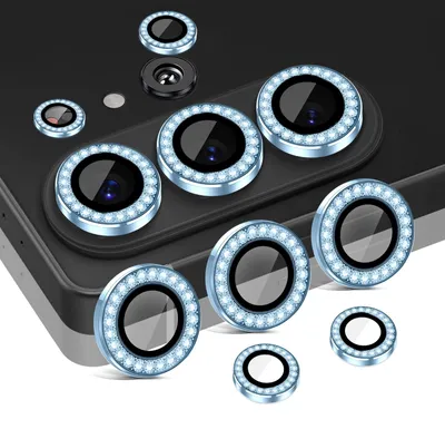 Produktbild von Kamera Linsenschutz Glas Set mit Schmucksteinen für Samsung Galaxy S26 Ultra Schutzglas Camera Linse Schutz Panzerfolie 9H Sierra Blau