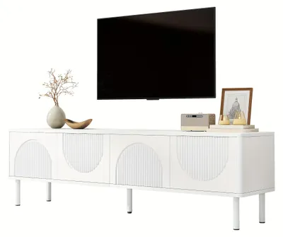 Immagine prodotto di Mobile TV basso e ampio, da 180 cm, con sistema di gestione dei cavi, e consolle minimalista in metallo per dispositivi multimediali
