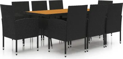 Produktbild von vidaXL 9-tlg. Garten-Essgruppe Poly Rattan Schwarz