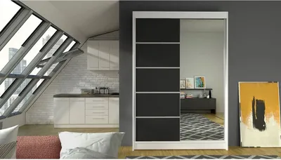 Obrázok produktu pre Vysoká šatníková skriňa 120 cm so zrkadlom SAMANRE 3 - biela / čierna