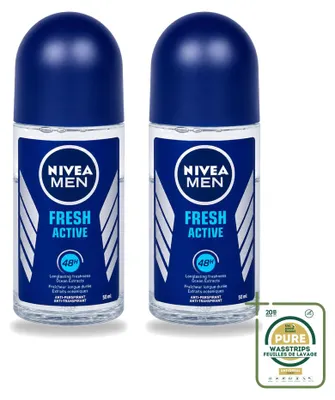 Productafbeelding van 2 x NIVEA MEN Fresh Active Antitranspirant Roll-on, 50 ml - Voorraadverpakking - 2 stuks