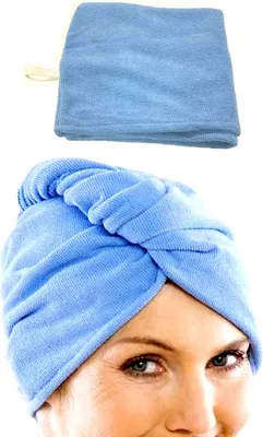 Produktbild von Kopfhandtuch Haarturban Blau | Haartrockentuch Handtuch Damen | Kopftuch Haar Turban | Trockentuch Haarhandtuch