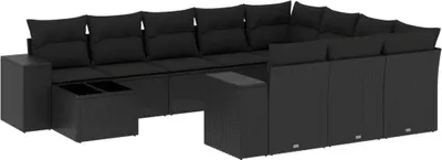 Produktbild von vidaXL 11-tlg. Garten-Sofagarnitur mit Kissen Schwarz Poly Rattan