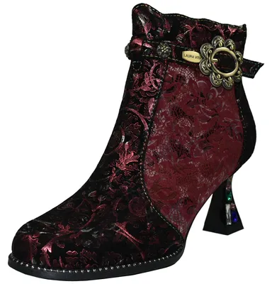 Produktbild von Laura Vita Damen Stiefelette Metallicglanz Schmuckstein-Stilettoabsatz Schnalle OLIVEO 30, Größe:37 EU, Farbe:Rot