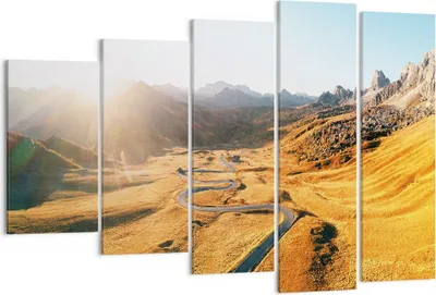 Produktbild von Bild auf Leinwand - Leinwandbild - 5 Teile - Sonne Berge Weg - 150x100cm - Wand Bild - Wanddeko - Wandbilder - Leinwanddruck - Bilder - Wanddekoration - Leinwand bilder - Wandbild - EG150x100-4836