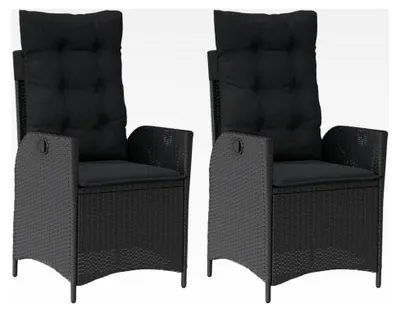 Produktbild von Gartensessel mit Kissen 2er Set Verstellbar Schwarz Poly Rattan