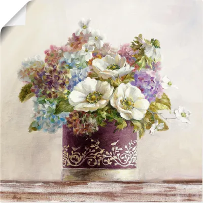 Produktbild von Danhui Nai: Anemonen in Auberginer Hutschachtel, Produkt:Poster, Größe (HxB):30x30 cm / Poster