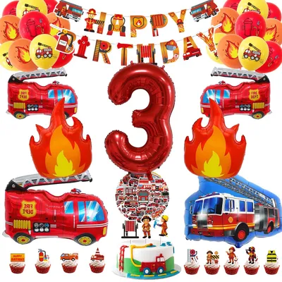 Feuerwehr-Geburtstagsdeko-Set mit Ballons und Banner für Jungen