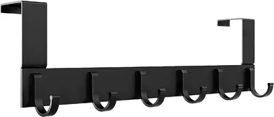 Produktbild von Türhakenleiste mit 6 Haken, schwarz, Edelstahl, ohne Bohren, für Garderobe