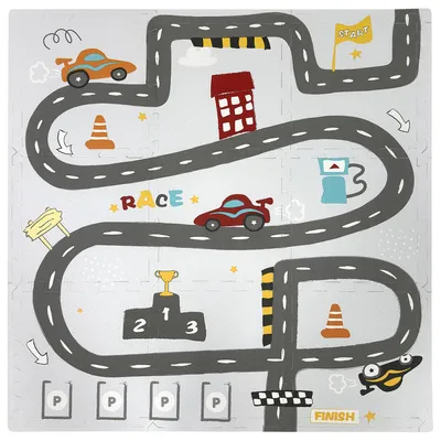 Immagine prodotto di Tappetino educativo 90x90, composto da 9 pezzi di puzzle in schiuma spessa, Humbi: strada, corsa, vicoli