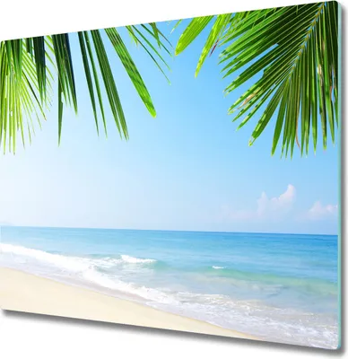 Produktbild von Glas Herdabdeckplatte 60x52 cm Spritzschutz Glasabdeckplatte Schneidebrett Tropischer Strand