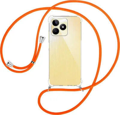 Produktbild von Handykette Backcover-Schutzhülle mit Band (Metall silberfarben) für Realme C53 (RMX3760, 6.74'') - neonorange