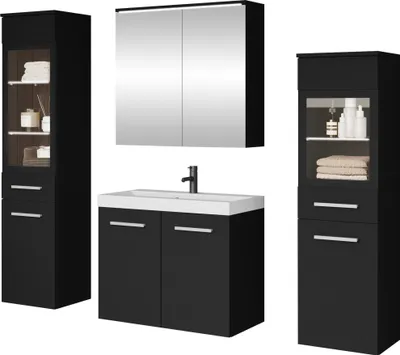 Produktbild von MIRJAN24 Badmöbel-Set Madrit II, Badezimmer-Set mit Spiegel und Waschbecken (Farbe: Schwarzer Graphit, mit Siphon, mit weißer LED Beleuchtung)