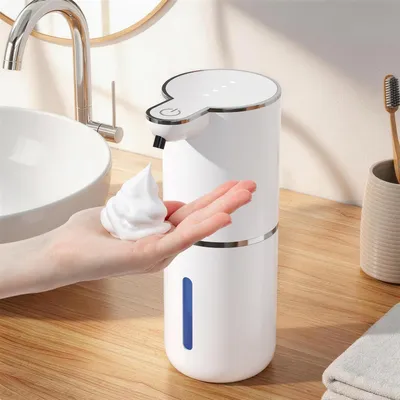 Image de Distributeur de savon automatique, mousse, 380 ml, montage mural, USB, IPX5, blanc