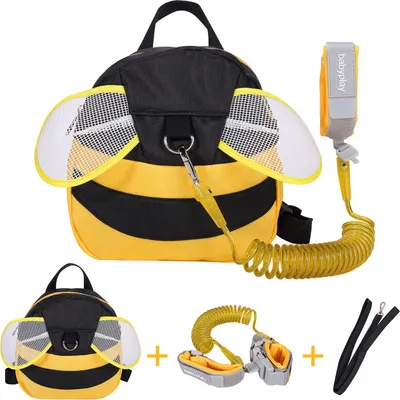 Image de (Jaune) Sac à dos anti-perte pour enfants, mignon sac à dos pour enfants en forme d'abeille, mini sac d'école pour enfants avec dragonne et protection