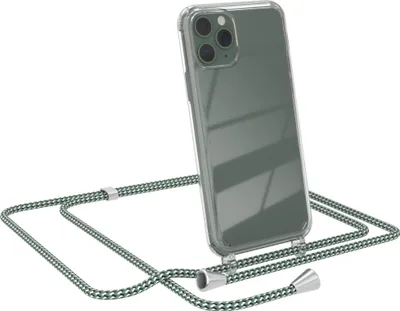 Produktbild von EAZY CASE Handykette kompatibel mit Apple iPhone 11 Pro, Handyhülle mit Umhängeband, Handykordel, Schutzhülle Clear, Band in Grün