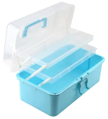 3-lagige Aufbewahrungsbox aus PP, 33x20x17 cm, blau, mit Tragegriff