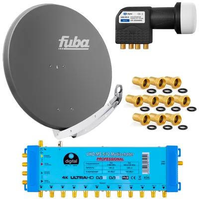 Produktbild von hb-digital Sat Anlage SET Satellitenschüssel Fuba DAA 85cm Alu Anthrazit mit Multischalter 5/12 und LNB Quattro