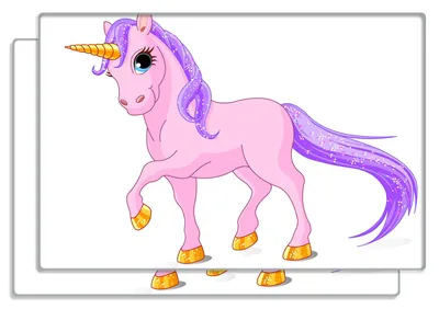 Produktbild von Wallario Frühstücksbrettchen 2er Set aus Glas, je 20 x 30 cm, mit rutschfesten Füßen, Motiv Einhorn in rosa mit Schweif in lila