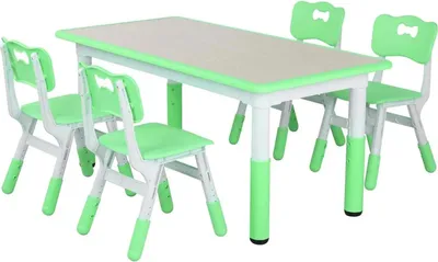 Immagine prodotto di Tavolo rettangolare per bambini - Tavolo attività con 6 sedie - Altezza regolabile 48-60 cm - Dimensioni 120x60 cm - Per 2-10 anni - Verde