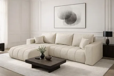 Produktbild von Kaiser Möbel Ecksofa mit schlaffunktion und bettkasten MILO PREMIUM, stoff MONOLITH, Ecru, Links