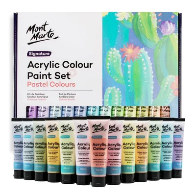 Produktbild von Mont Marte Pastell Acrylfarben Set – 24 x 36 ml – Sanfte Macaron-Farbtöne, wasserbasiert & ideal für Leinwand, Karton, Papier, Ton, Holz, Stein uvm.