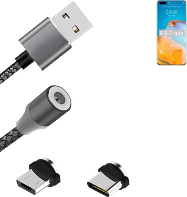 Produktbild von K-S-Trade Hochwertiges Magnet-Lade-kabel Sync-Kabel Daten-Kabel für Huawei P40 Pro mit USB-Typ-C-Anschluss und Micro-USB-Anschluss 2A bis zu 480mbps
