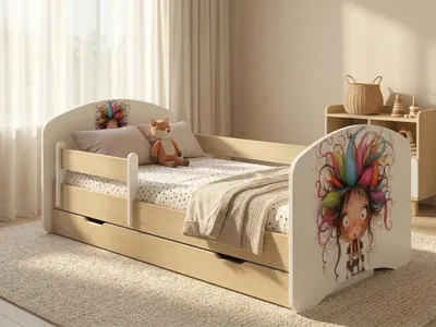 Produktbild von Kleinkindbett 140x70 cm mit Stauraum | Kinderbett "Happy" Birne Nachbildung | Inklusive Sicherheits-Rausfallschutz