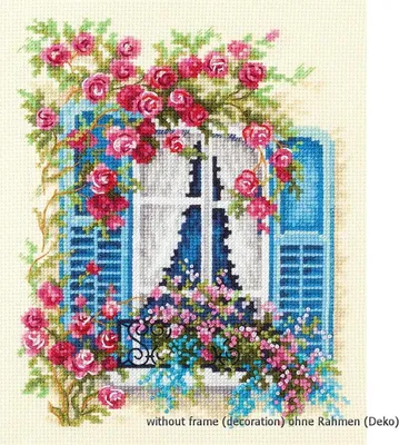 Productafbeelding van Stikset kruissteken "Bloemenraam", telpatroon, 16x21 cm