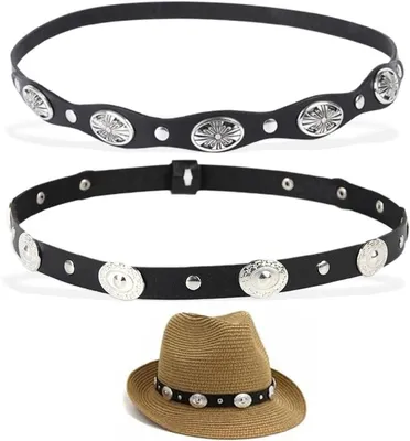 Stilvolle Westernhüte mit 2 Stück Lederhutbändern, verstellbare Cowboyhut-Ersatzbänder mit Strohschnalle, Unisex-Zubehör für