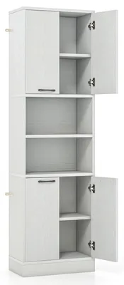 Produktbild von Badezimmerschrank, Badschrank, Hochschrank 56x30x190 cm, 4 Türen, 6 Fächer, Küchenschrank, Vorratsschrank, Eiche Weiß