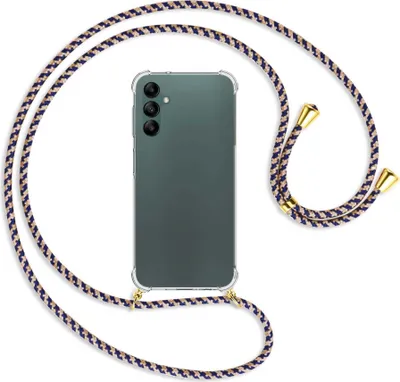Produktbild von Handykette Backcover-Schutzhülle mit Band (Metall goldfarben) für Samsung Galaxy A14 5G - blau+beige