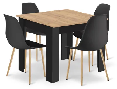 Zdjęcie produktu dla Komplet jadalniany stół artisan 80x80 + 4 krzesła czarne kuchnia salon