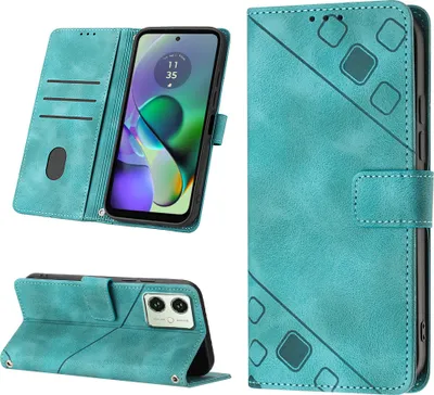 Produktbild von Hülle für Motorola Moto G54 Prägung Flip Leder Brieftasche Schutzhülle mit Ständer Grün