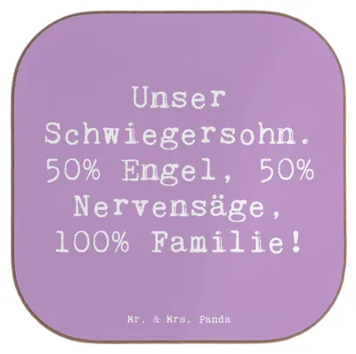 Produktbild von Mr. & Mrs. Panda Untersetzer für Gläser Spruch Schwiegersohn Engel Nervensäge - Lavendeltraum - Geschenk, Schwiegereltern, Coaster, Holzuntersetzer, Weihnachten, Humor