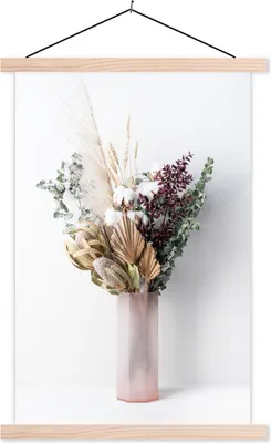 Produktbild von MuchoWow® Textilposter Blätter - Blumen - Stilleben 40x60 cm mit holzfarbenen Rahmen - Poster