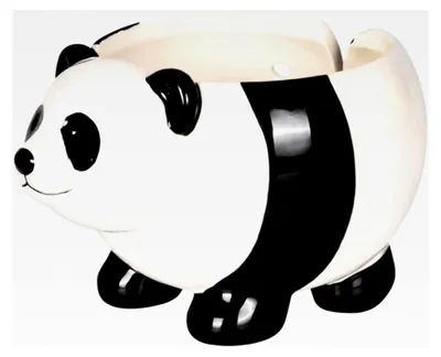 Produktbild von Keramik-Garnschale, Panda-Design für Strick- und Häkelprojekte, handgefertigte Wollschale, schützt Wolle und verhindert Verwicklungen, 19,8 x 10,7 cm, Schwarz