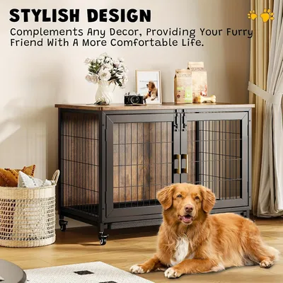 Image de Cage pour chien grande taille - Cage intérieure pour chien - Cage pour chien en bois - Abri pour chien XL - Avec double porte