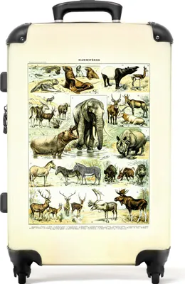 Produktbild von NoBoringSuitcases.com® Großer Koffer - Tiere - Illustration - Savanne - Natur - Vintage - Kombinationsschloss TSA - Hartschalen Trolley 4 Rollen - 72 liter - Reisekoffer - 66 cmKoffer Mittelgroß 67x43x25 cm, 72L,