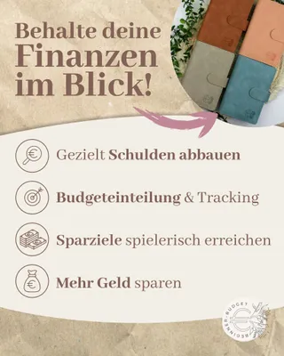 Produktbild von BeginnerBudget® Budget Planner Deutsch A6 Glattleder (Hellblau) - Starterset Sparchallenge Budgetplaner, Sparen mit Umschlagmethode Ringbuch + Anleitung