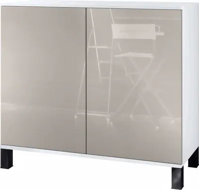 Produktbild von Vladon Kommode Skadu V3, Moderner Küchenschrank mit 2 großen Türen Weiß matt / Sandgrau Hochglanz (92,5 x 84.5 x 35)