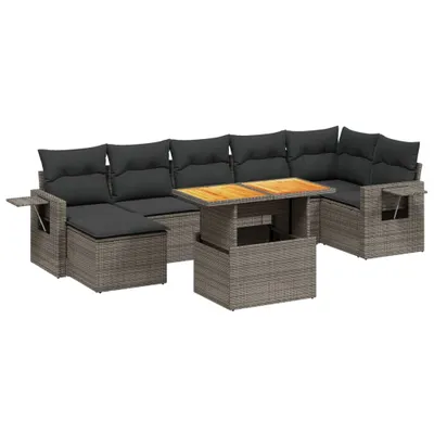 Produktbild von 8-tlg. Garten-Lounge-Set, modular mit verstellbarem Tisch, PE-Rattan Grau, inklusive Kissen mit waschbaren Bezügen, UV-beständig