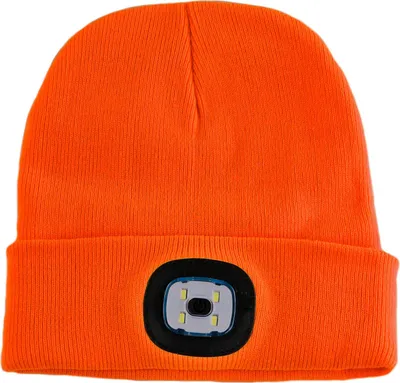 Produktbild von Strickmütze / Mütze neonorange mit LED Licht, 3-stufige Helligkeitsverstellung
