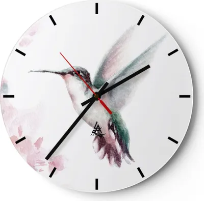 Produktbild von Wanduhr - Rund - Glasuhr - Kolibri Aquarell Licht - 40x40cm - Schleichendes Uhrwerk - Lautlos - zum Aufhängen bereit - Dekoration Modern - Wanddekoration aus Glas - C3AR40x40-4518