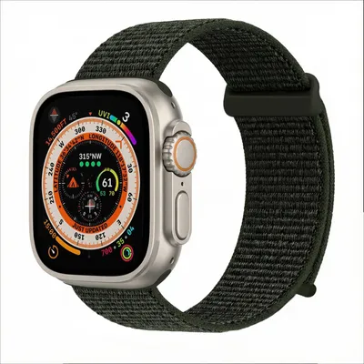 Produktbild von Smartwatch Armband für Apple Watch Ultra 3 49mm Nylon Textil Band Ersatzband Wechselband Klettverschluss flexibel atmungsaktiv Grün Oliv