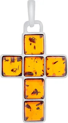 Produktbild von Kreuz Anhänger aus 925 Silber mit Bernstein, Silberschmuck für Damen