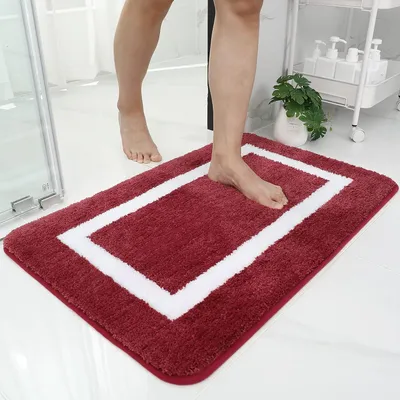 Zdjęcie produktu dla Dywanik łazienkowy, mata łazienkowa, antypoślizgowa, nadająca się do prania, z miękkiej mikrofibry, z długim włosiem, 50 x 76 cm, bordowy