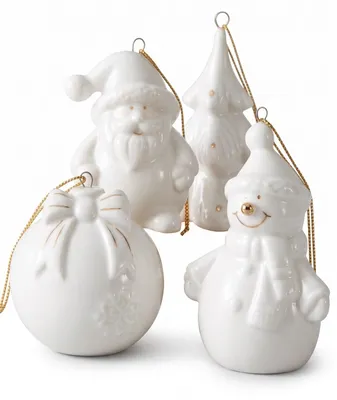Productafbeelding van 4 kerstornamenten van porselein voor de kerstboom, 6 cm - wit, H&L